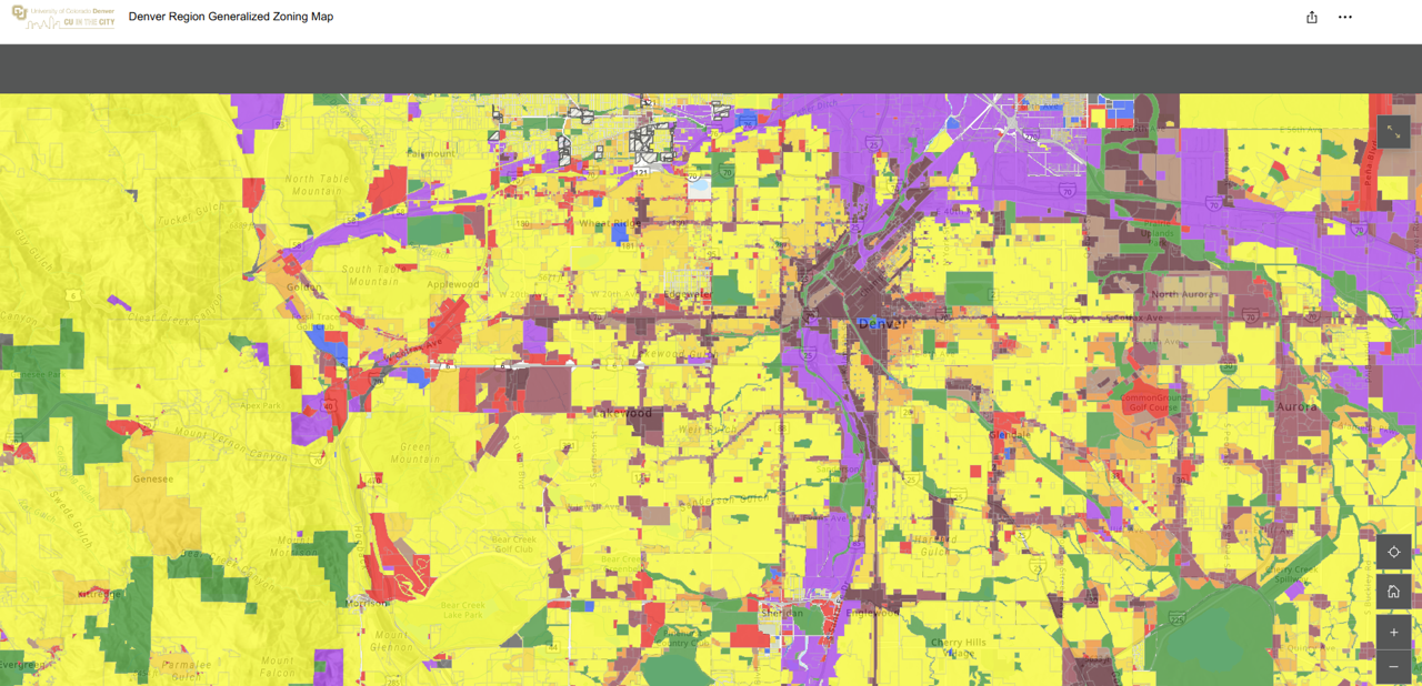 Map of generalized zoning in the Denver region
